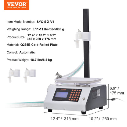 VEVOR Automatic Liquid Filling Machine Bottle Water Filler Gear Pump Digital Control for Perfume Beverage Olive Oil 50-5000g