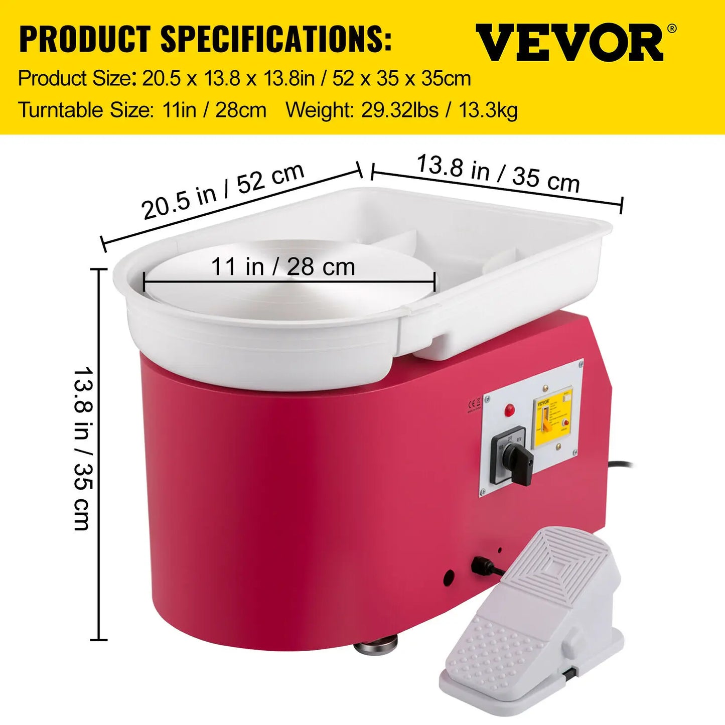 VEVOR Electric Pottery Wheel Machine 28cm 350W Manual Handle & Foot Pedal for School Ceramic Clay Working Forming DIY Art Craft