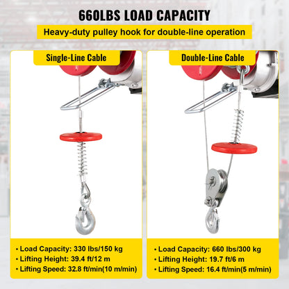 VEVOR 250/300Kg Electric Hoist Lifting Crane Cable Hoist Winch for Boat Car Garage Elevator with Wired Remote Control Lifter