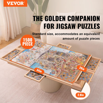 VEVOR 1500 -2000 Piece Rotating Puzzle Board Wooden Jigsaw Puzzle Table with 6 Drawers and Cover for Adults and Kids