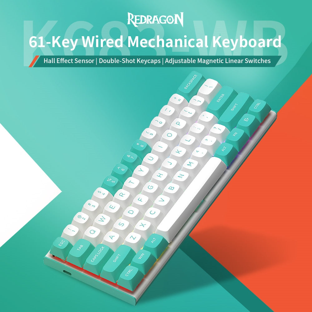 Redragon K683WB-RGB Wired Mechanical Keyboard, 87-key Adjustable Magnetic Linear Switches Double-shot PBT Keycaps 8000Hz Polling Rate RGB Backlight - White Green